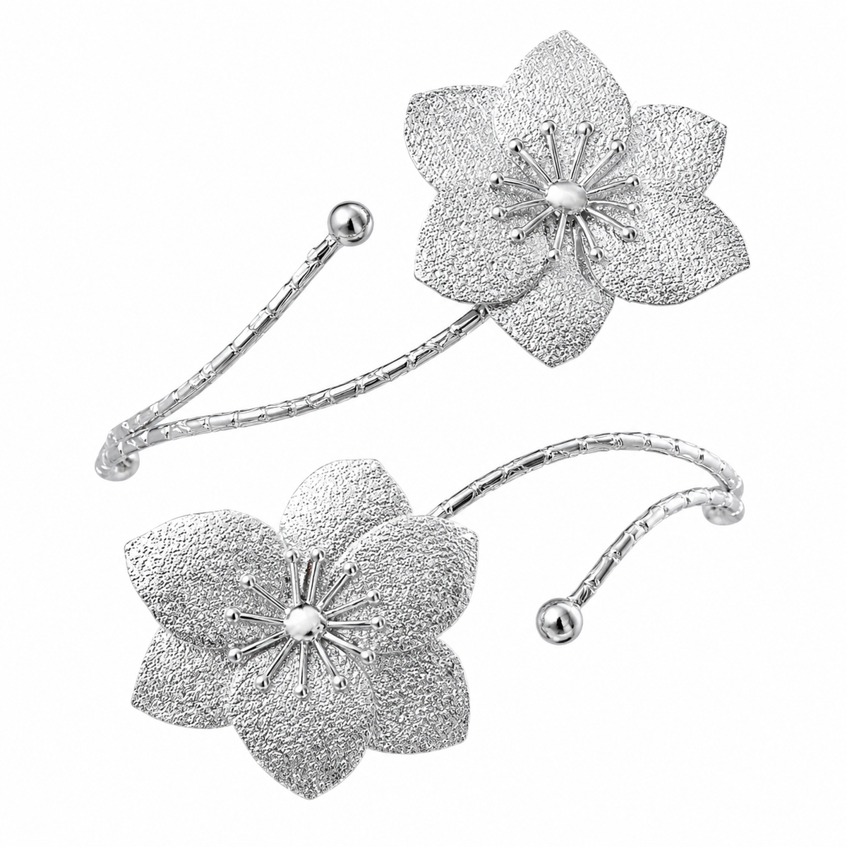 Silver Textured Flower Arm Cuff for Women – Statement Floral  Armlet
