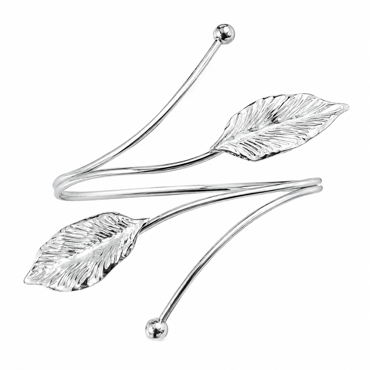 Silver Leaf Wrap Arm Cuff for Women – Botanical Statement Armlet