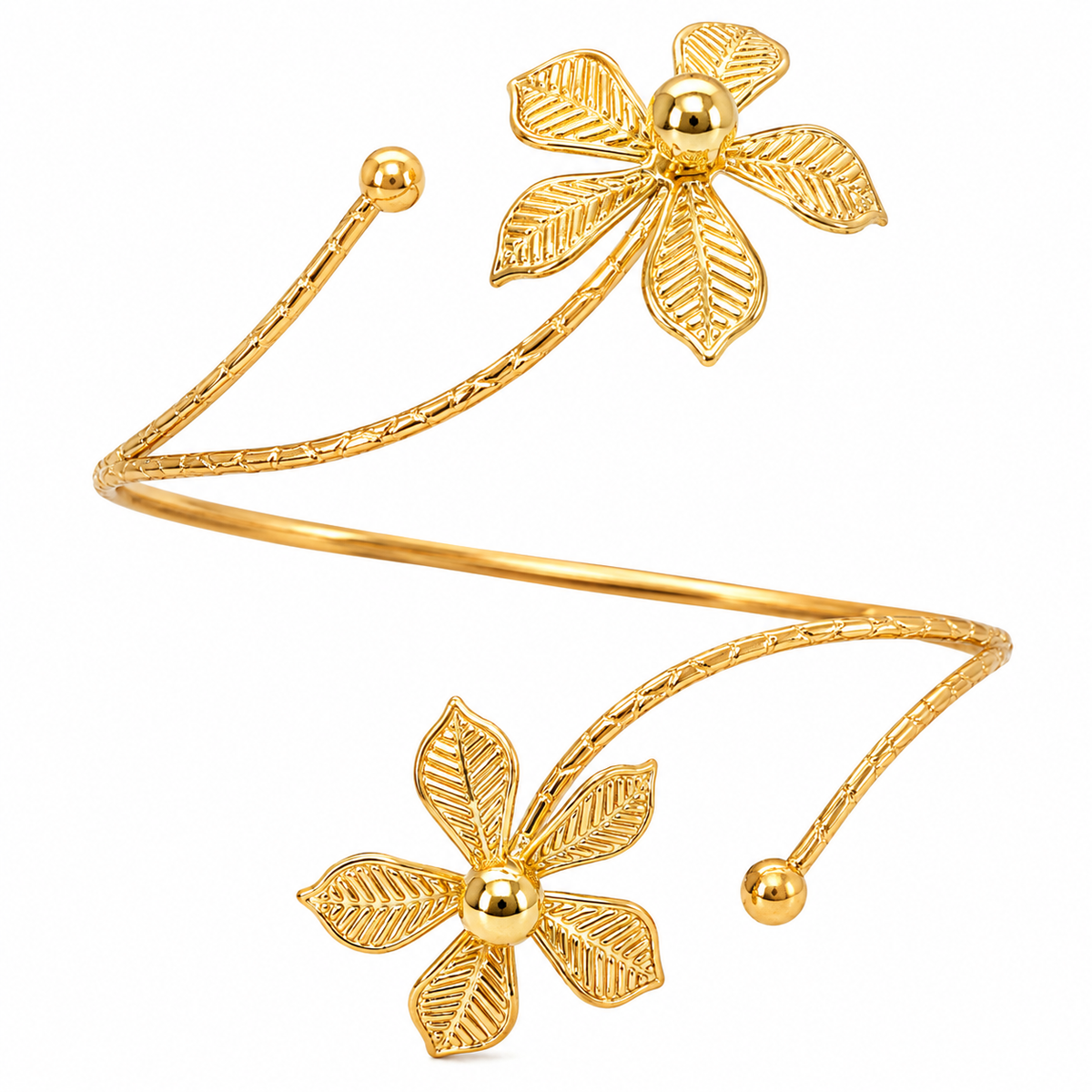 Golden Double Flower Spiral Arm Cuff for Women