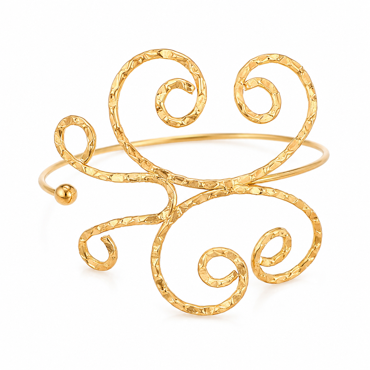 Golden Textured Swirl Statement Arm Cuff for Women