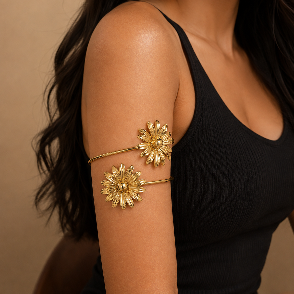 Golden Double Daisy Flower Arm Cuff for Women