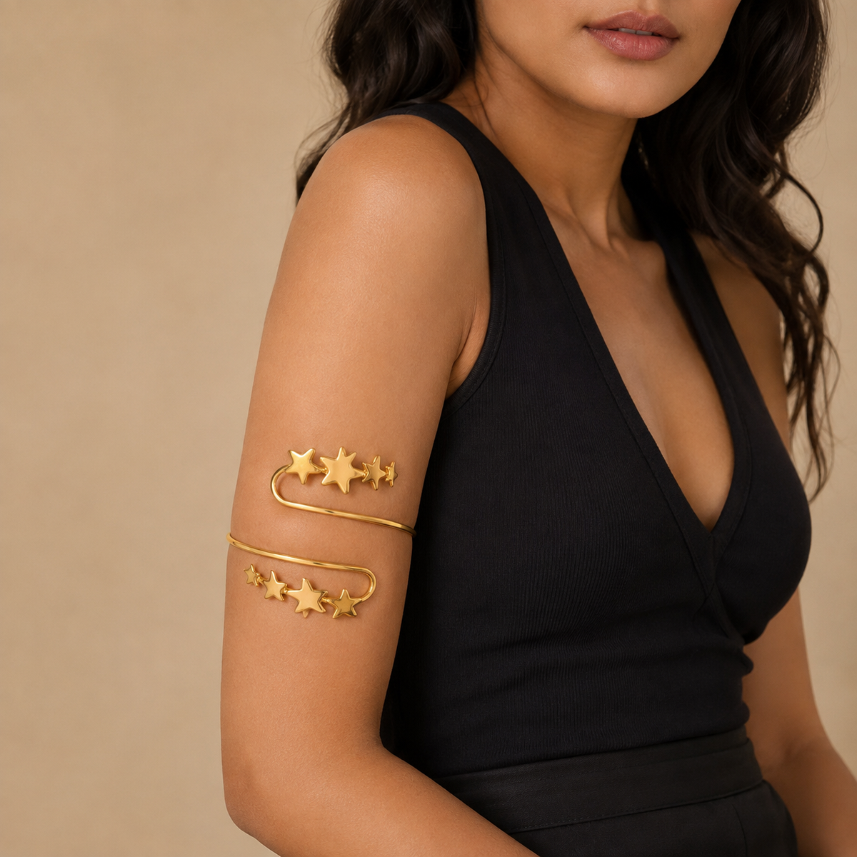 Golden Shooting Star Spiral Arm Cuff for Women
