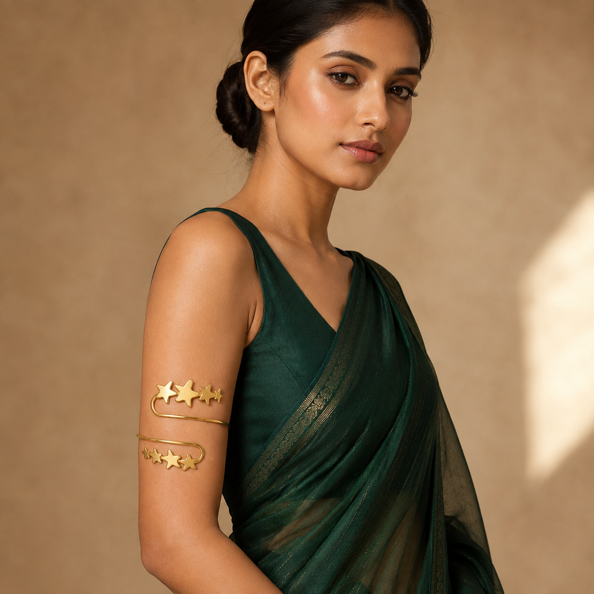 Golden Shooting Star Spiral Arm Cuff for Women