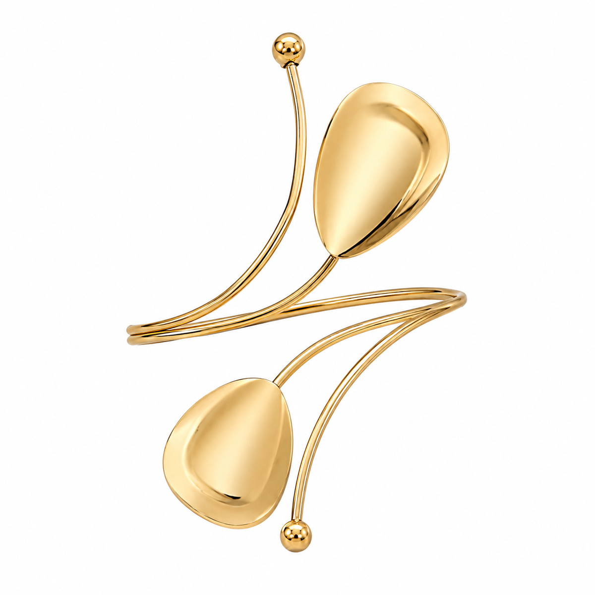 Golden Sculpted Leaf Wrap Arm Cuff for Women