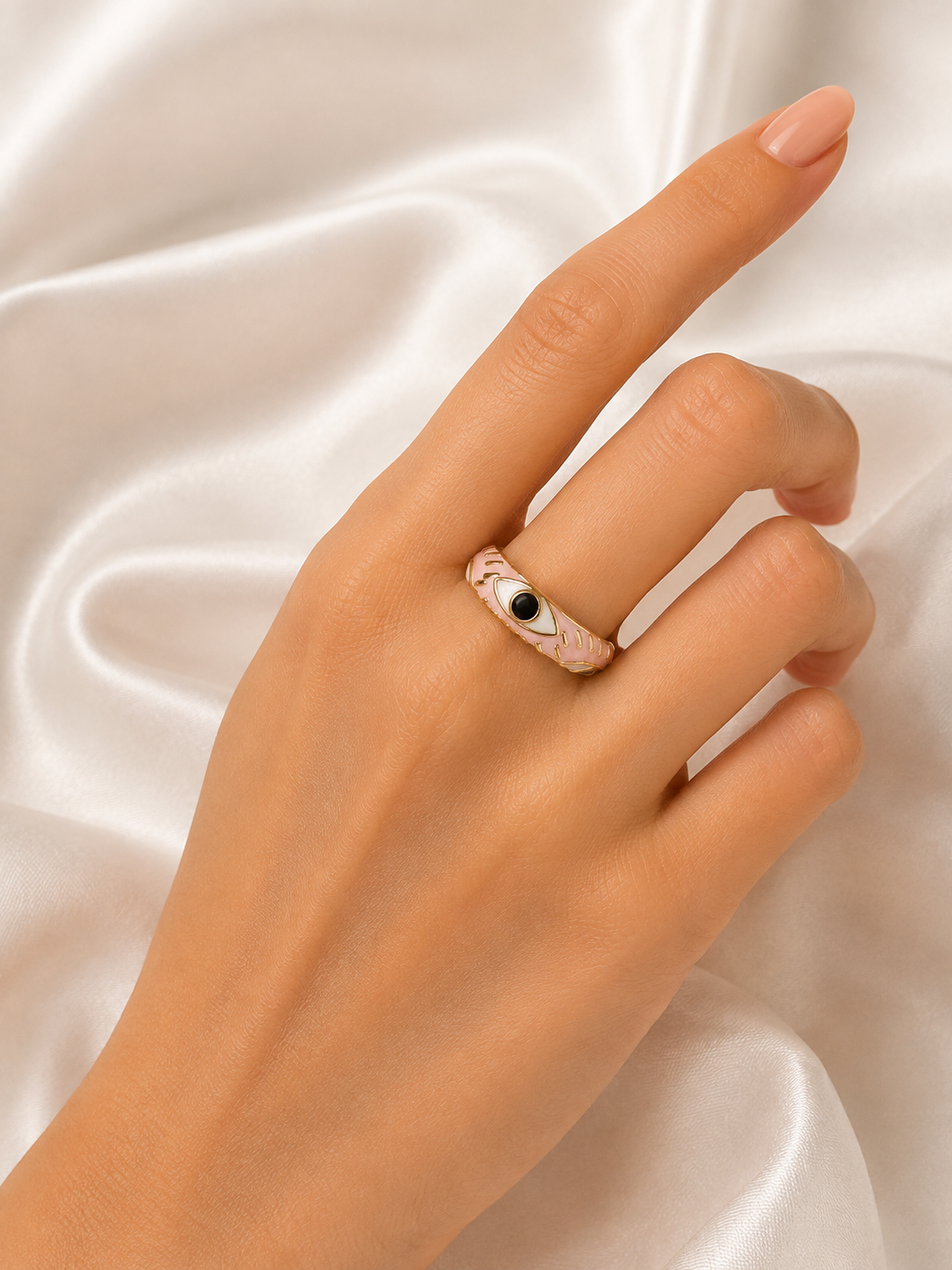 Mystic Eye Enamel Gold Adjustable Ring