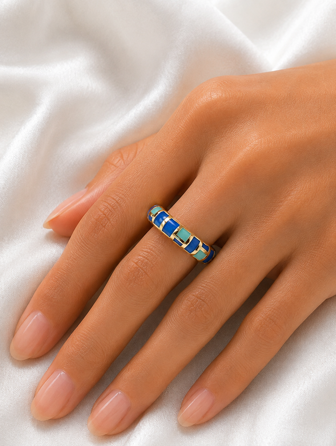 Luxe Mosaic Enamel Gold Ring for Women