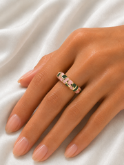 Luxe Mosaic Enamel Gold Ring for Women