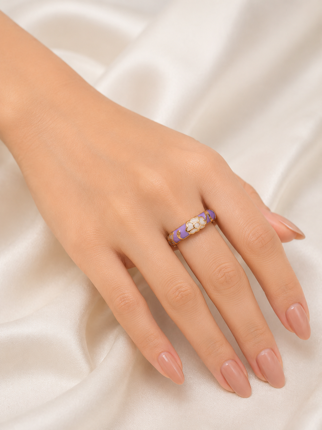 Pastel Bloom Enamel Adjustable Gold Ring