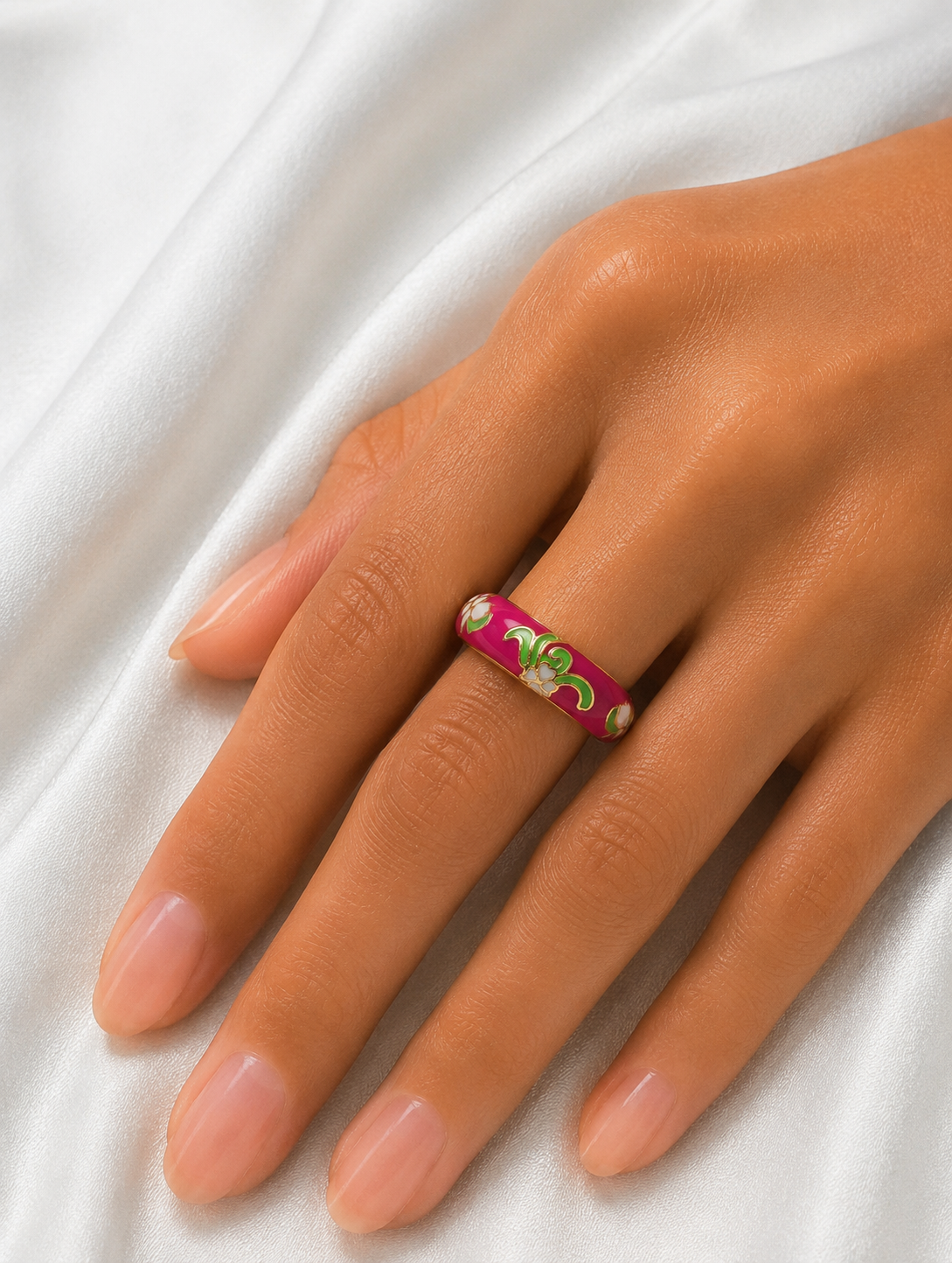 Regal Bloom Floral Enamel Gold Ring for Women