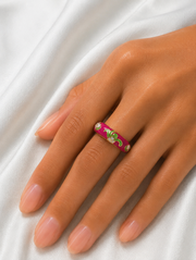 Regal Bloom Floral Enamel Gold Ring for Women