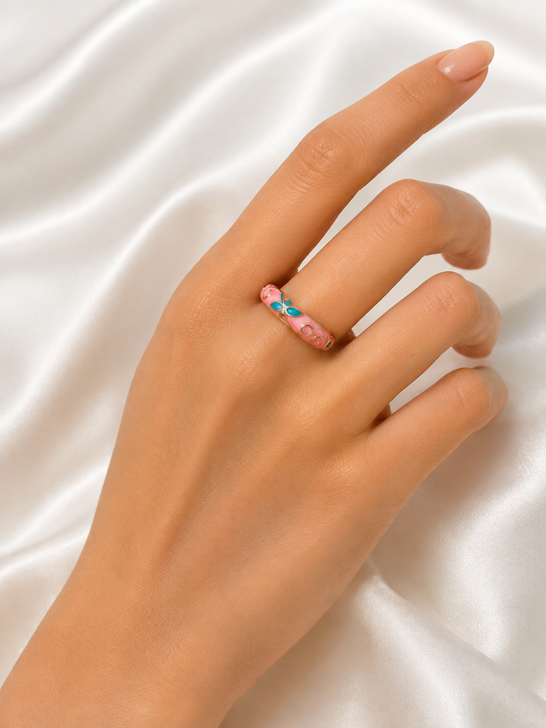 Bloom Vine Enamel Gold Adjustable Ring