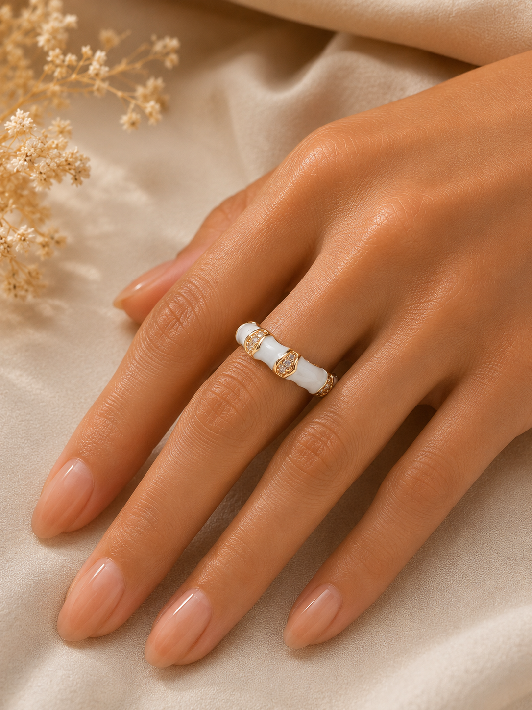 Luxe Enamel & Crystal Gold Statement Ring for Women