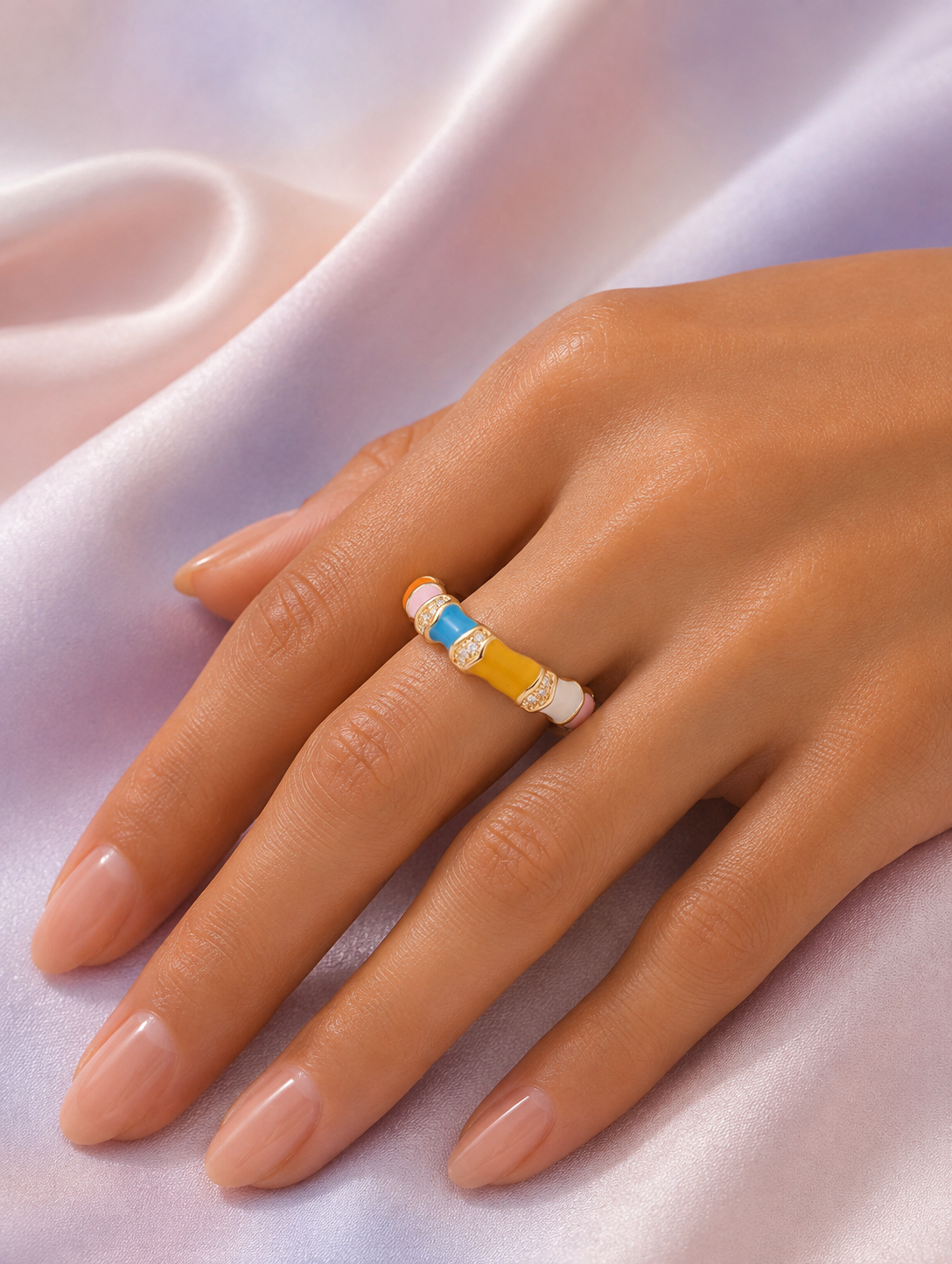 Luxe Enamel & Crystal Gold Statement Ring for Women