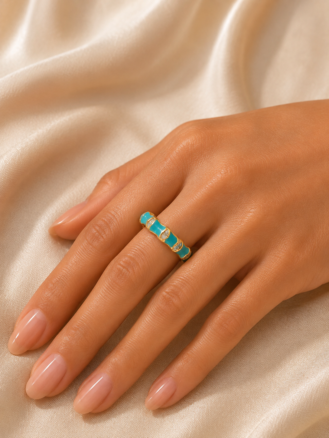 Luxe Enamel & Crystal Gold Statement Ring for Women