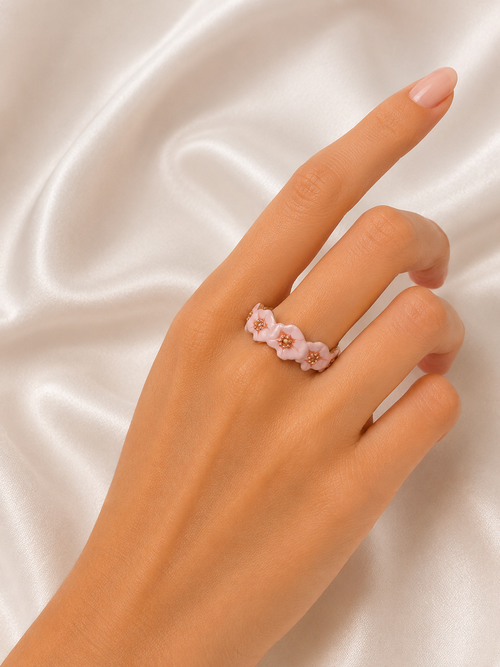 Blush Blossom Pink Floral Gold Ring