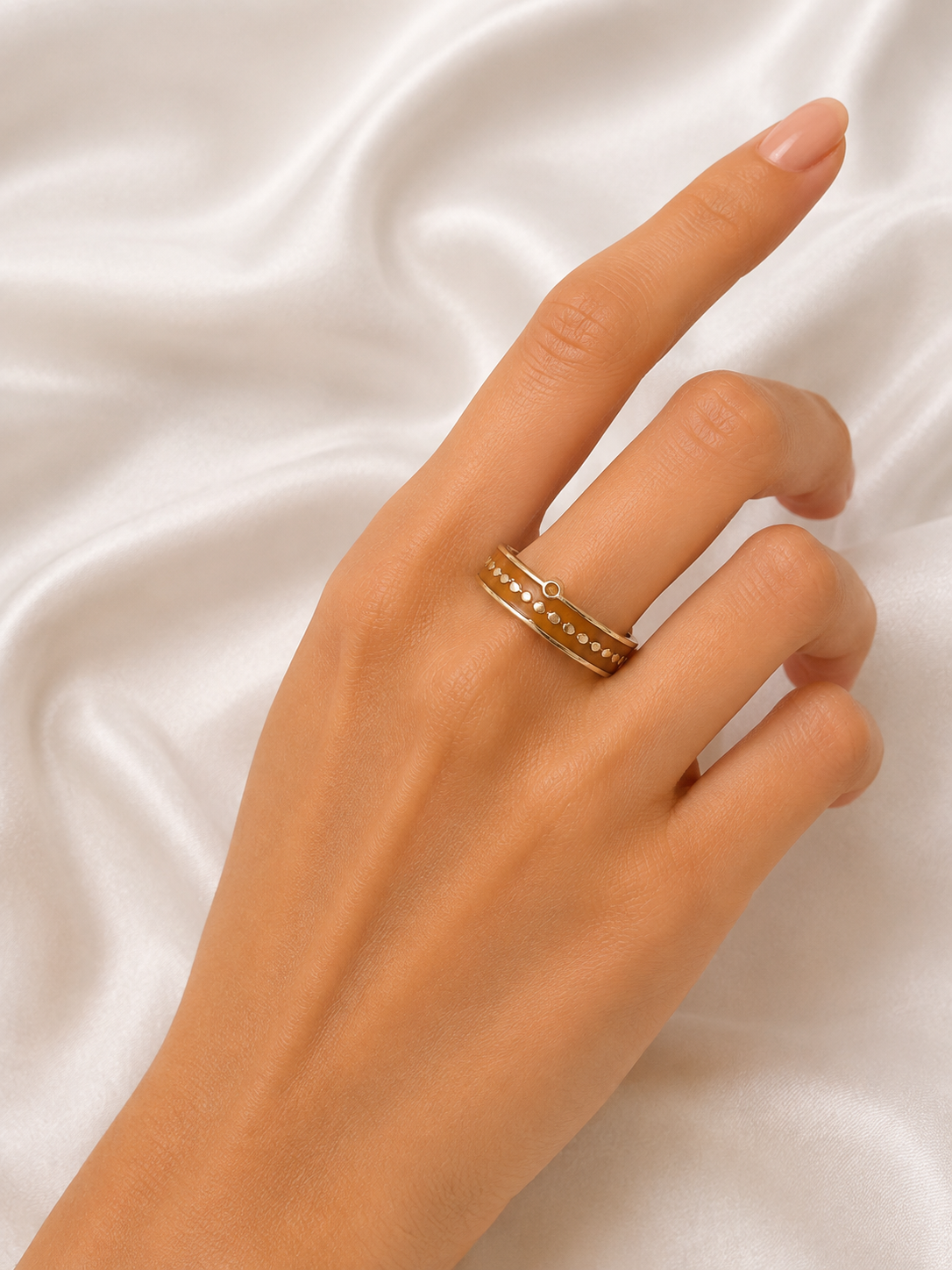 Caramel Enamel Gold Statement Ring