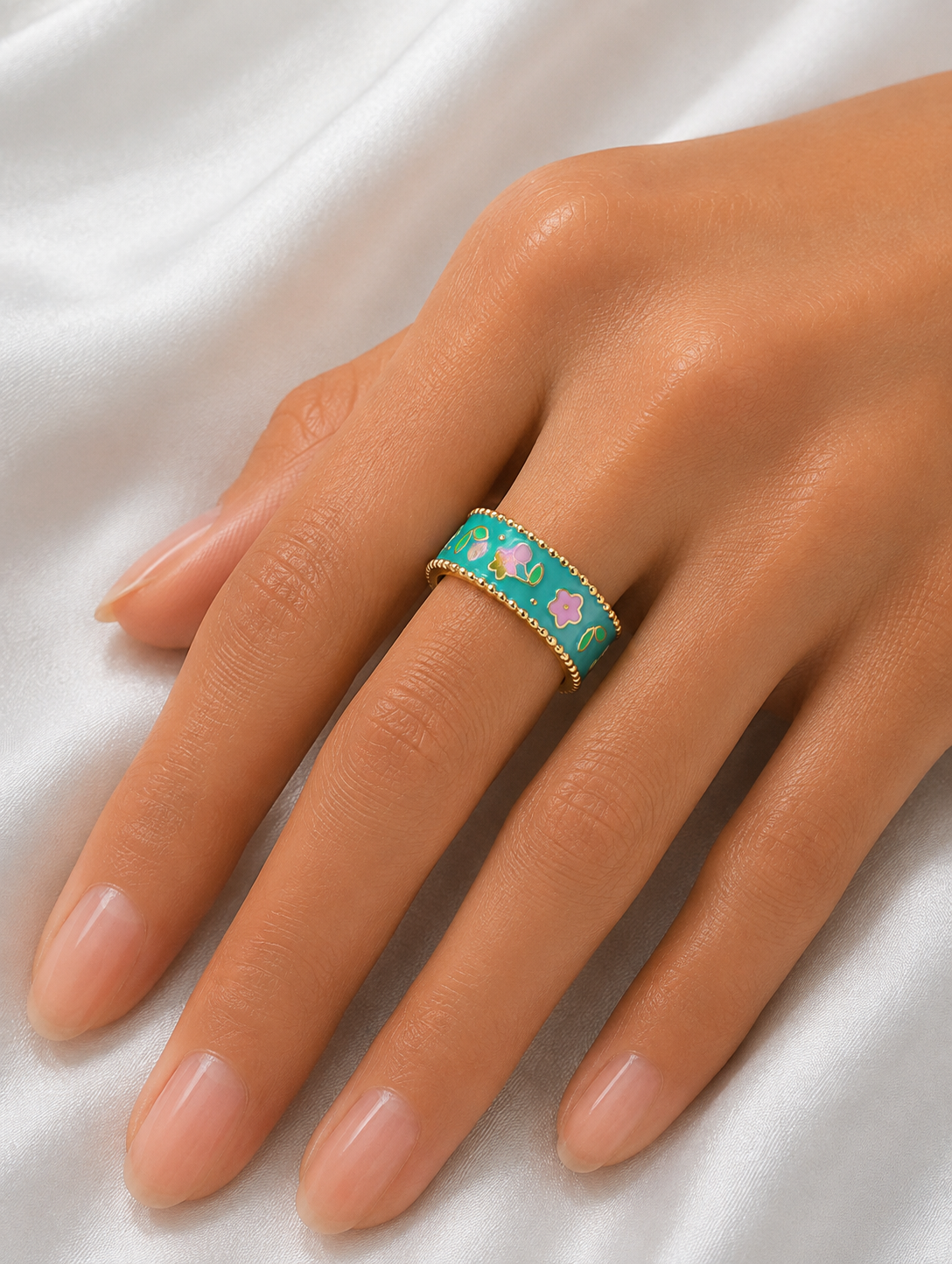 Floral Enamel Gold Ring