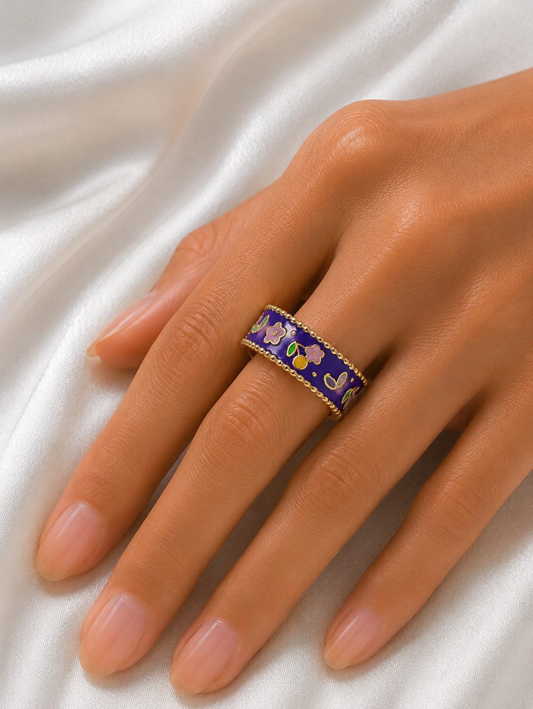 Floral Enamel Gold Ring