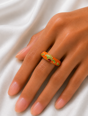 Regal Bloom Floral Enamel Gold Ring for Women