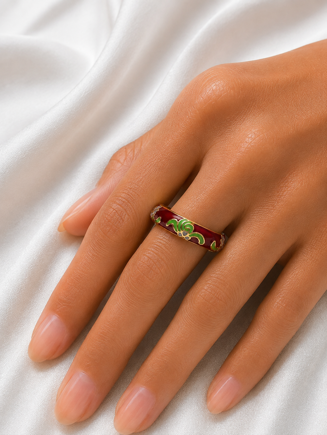 Regal Bloom Floral Enamel Gold Ring for Women