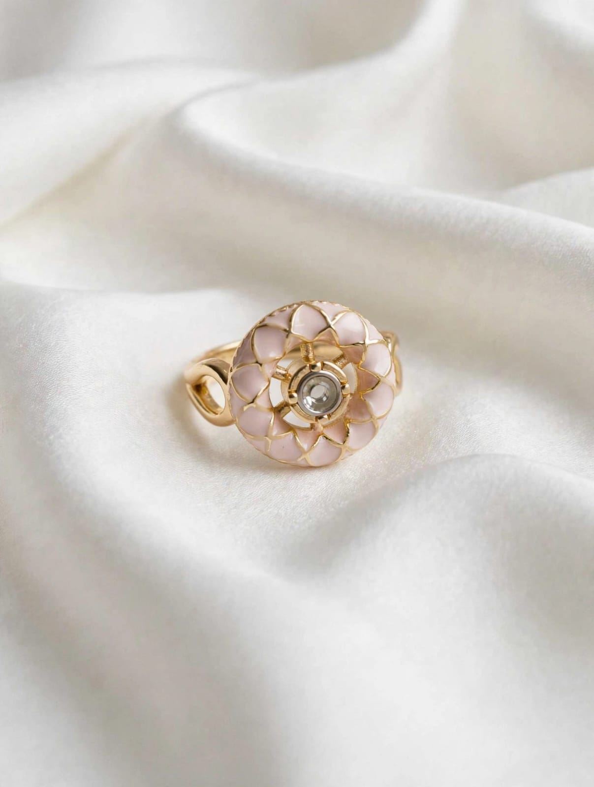 Blush Camellia Crystal Floral Gold Ring