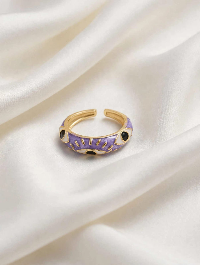 Mystic Eye Enamel Gold Adjustable Ring