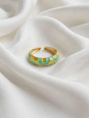 Aqua Bloom Enamel Gold Adjustable Ring