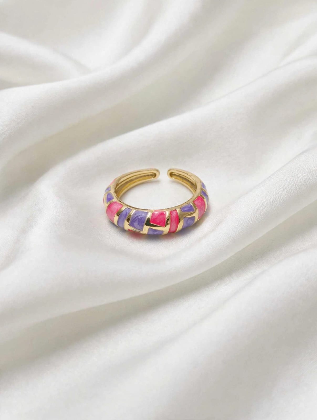 Luxe Mosaic Enamel Gold Ring for Women