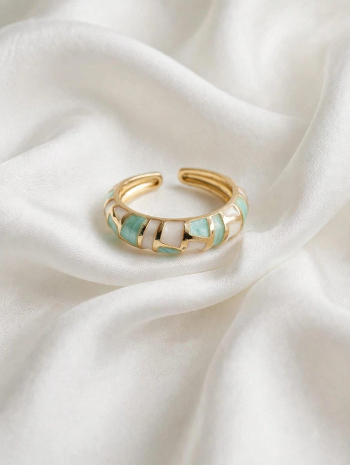 Luxe Mosaic Enamel Gold Ring for Women