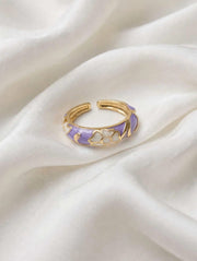 Pastel Bloom Enamel Adjustable Gold Ring