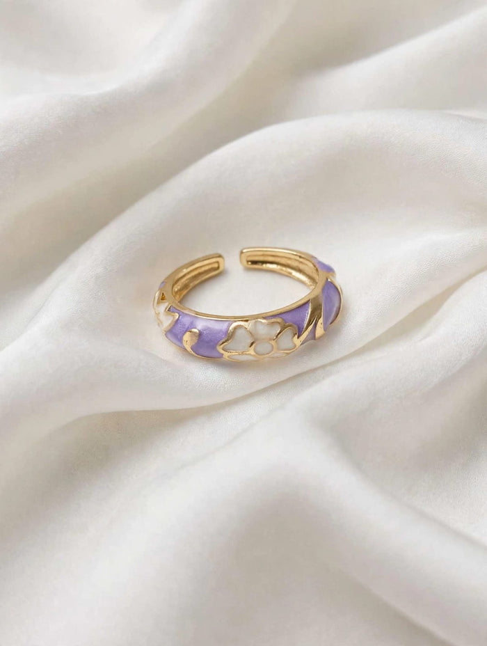 Pastel Bloom Enamel Adjustable Gold Ring
