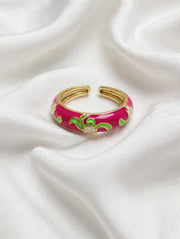 Regal Bloom Floral Enamel Gold Ring for Women