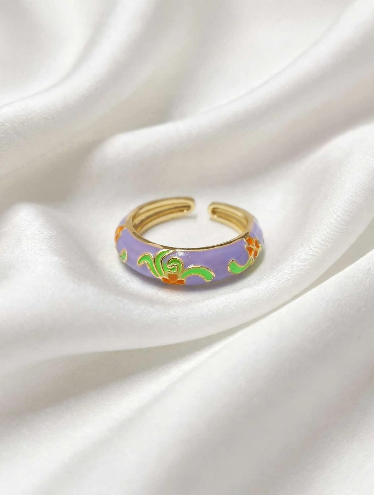 Regal Bloom Floral Enamel Gold Ring for Women