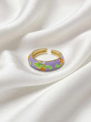 Regal Bloom Floral Enamel Gold Ring for Women