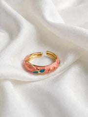 Bloom Vine Enamel Gold Adjustable Ring