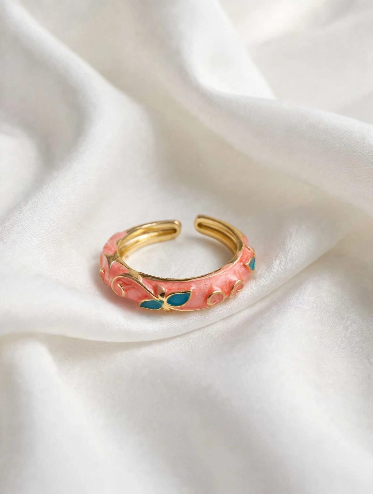 Bloom Vine Enamel Gold Adjustable Ring
