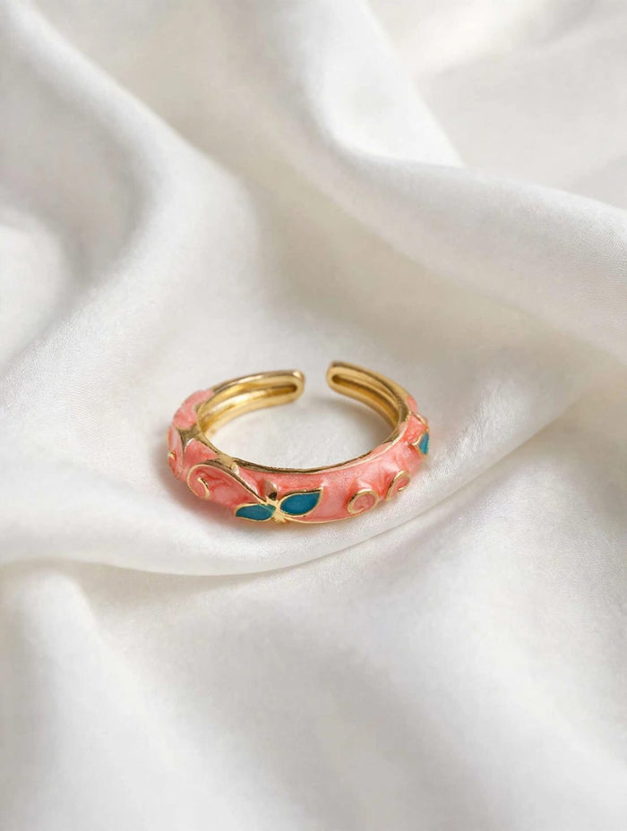 Bloom Vine Enamel Gold Adjustable Ring