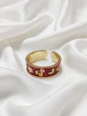 Floral Enamel Gold Ring