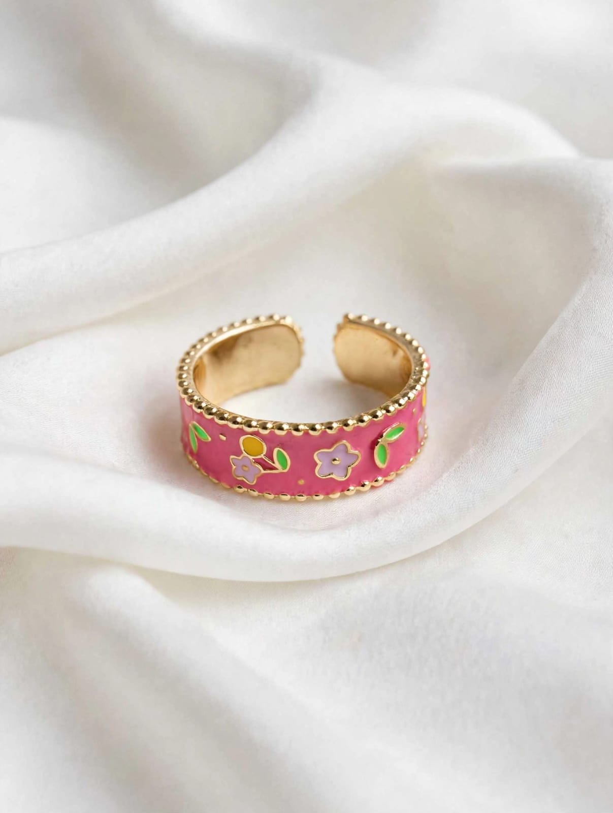 Floral Enamel Gold Ring