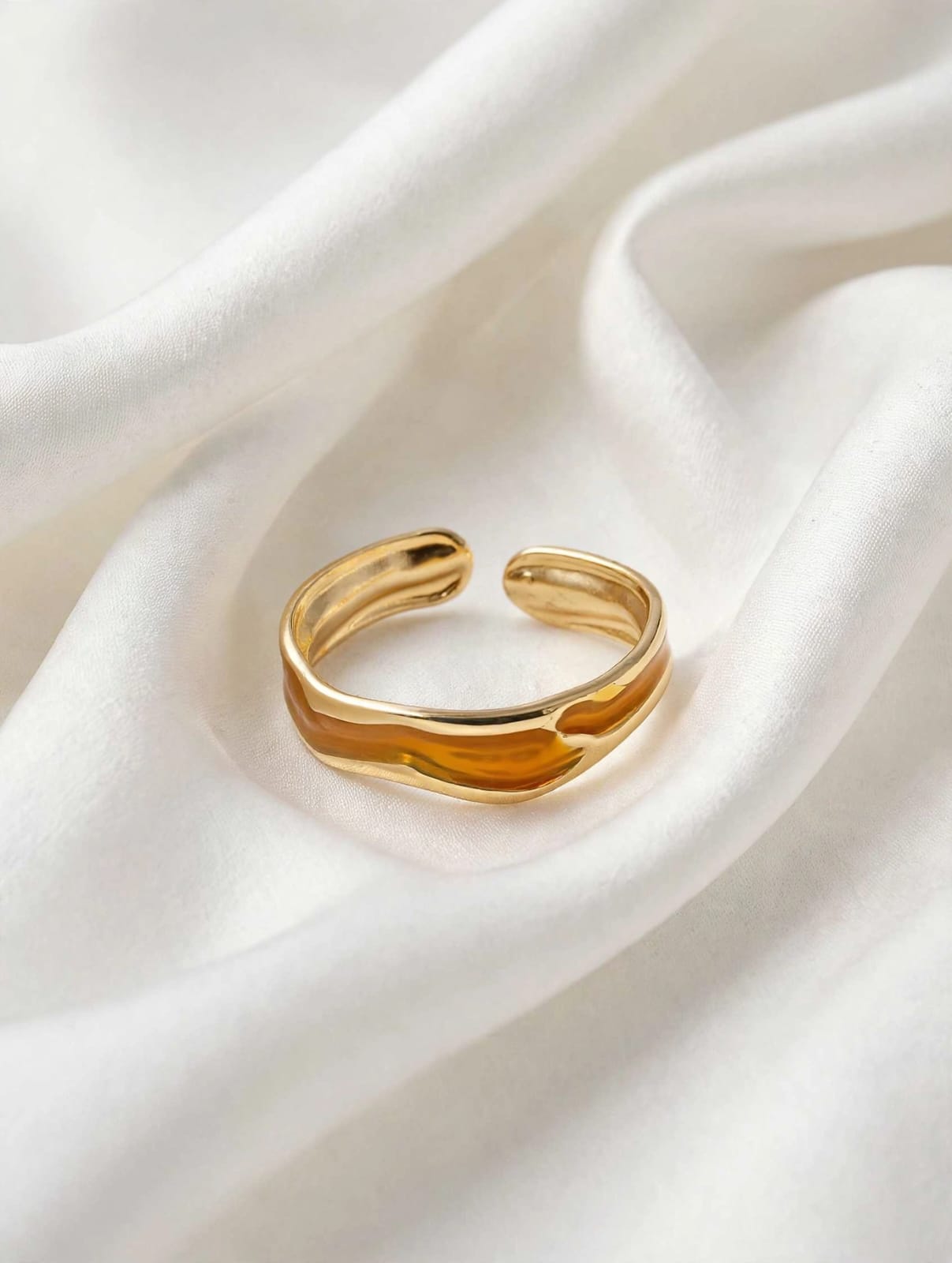 Amber Wave Enamel Adjustable Gold Ring