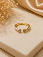 Luxe Blush Heart Crystal Adjustable Gold Ring