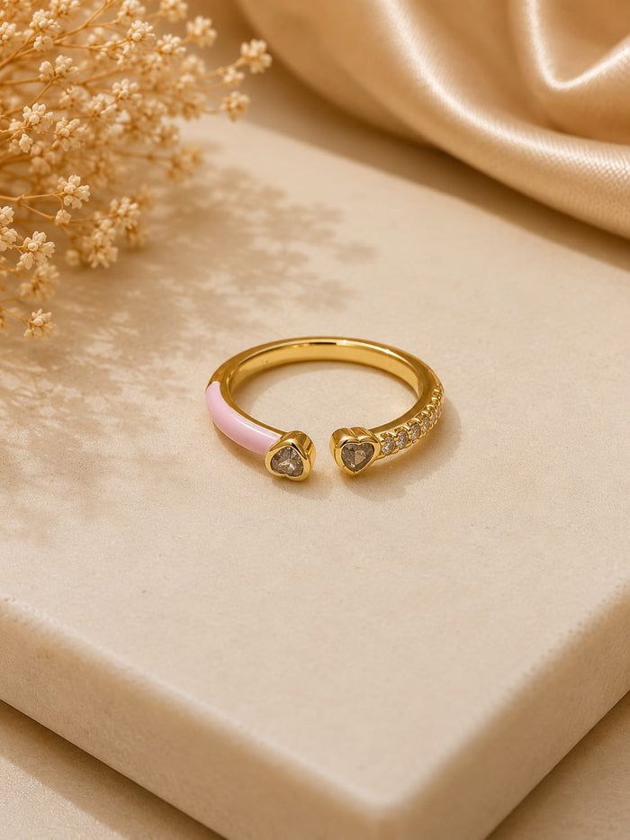 Luxe Blush Heart Crystal Adjustable Gold Ring