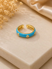 Aqua Glow Crystal Enamel Adjustable Gold Ring