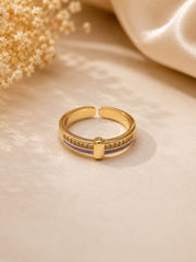 Luxe Crystal Stripe Enamel Gold Adjustable Ring for Women