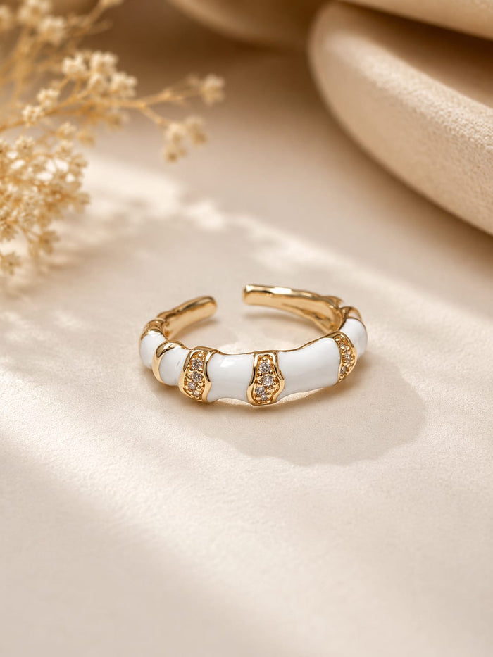 Luxe Enamel & Crystal Gold Statement Ring for Women