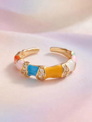 Luxe Enamel & Crystal Gold Statement Ring for Women