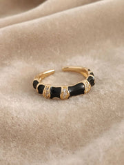 Luxe Enamel & Crystal Gold Statement Ring for Women