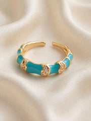 Luxe Enamel & Crystal Gold Statement Ring for Women