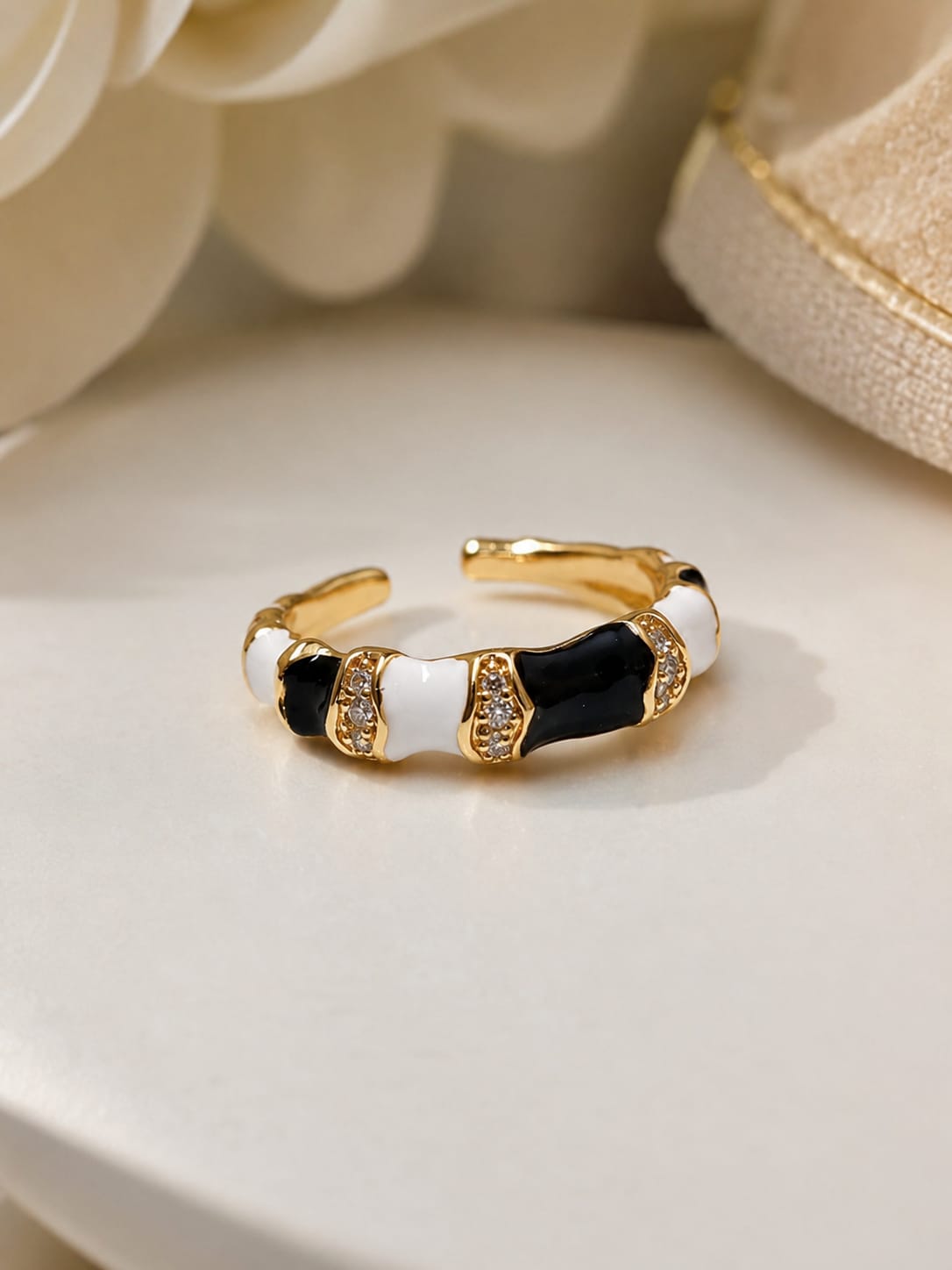 Luxe Enamel & Crystal Gold Statement Ring for Women