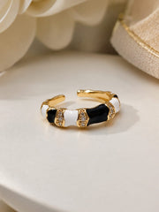 Luxe Enamel & Crystal Gold Statement Ring for Women